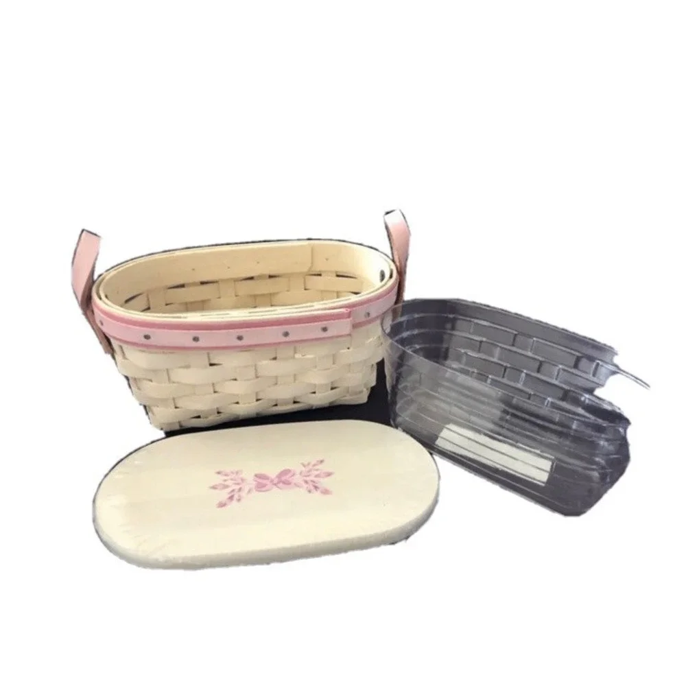 Longaberger 2005 Horizon Of Hope Awareness WHITE WASH Basket Lid Liners & Tie On